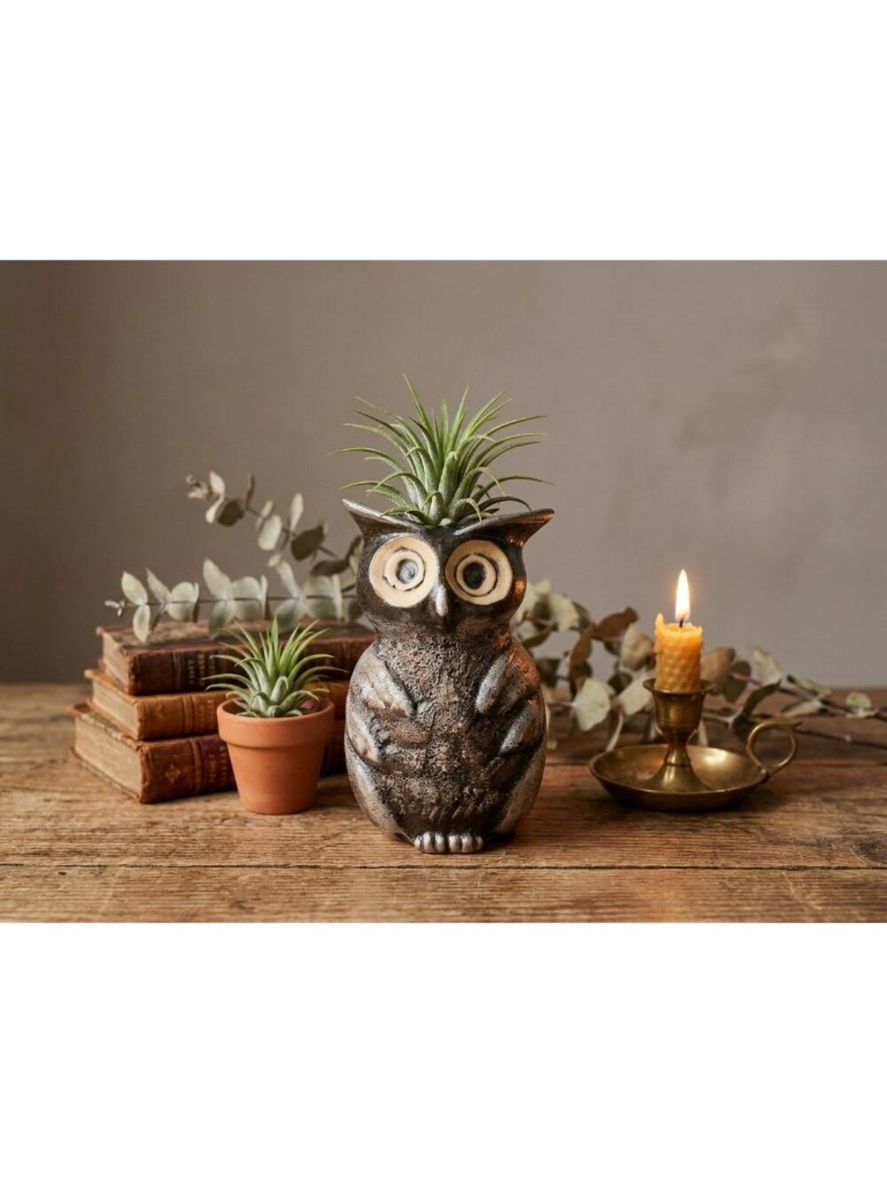 VTG Rustic Ceramic Owl Planter Air Plant Holder Boho Decor MCM Style Woodland